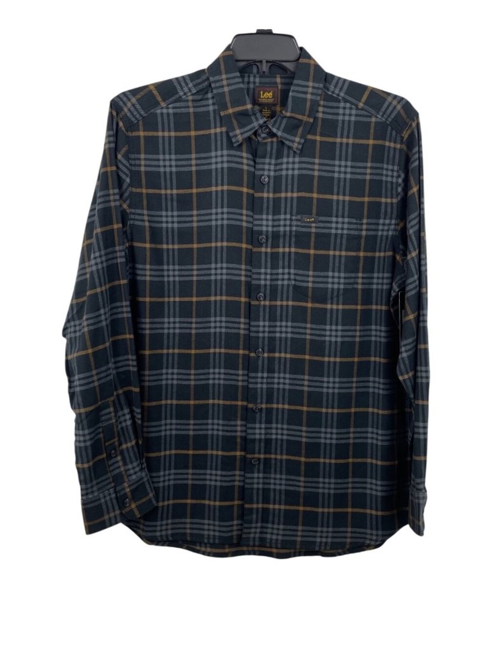 Lee Mens Long Sleeve Plaid Button-Up Shirt Blue & Brown Size Large